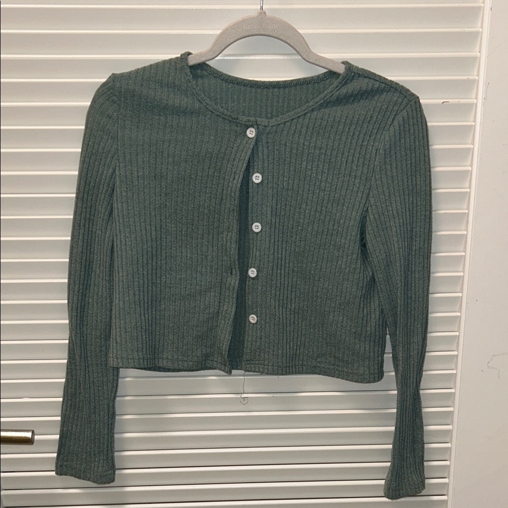 Green Ribbed Cardigan